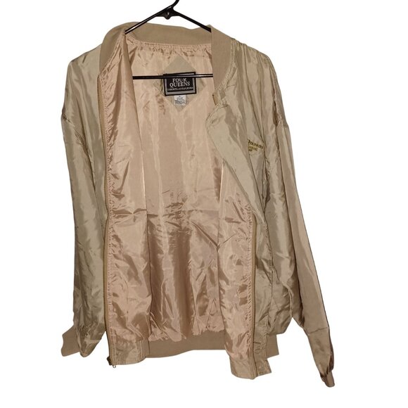 Silk Bomber Style Jacket Men's Women's Size XL Tan Vintage Casino Four Queens - Picture 3 of 10